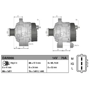 Alternateur DAN966 Denso DAN966