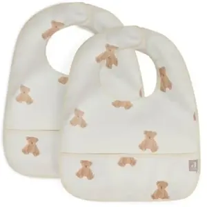 Comparateur de prix : Jollein 029-864-66095 Lot de 2 bavoirs imperméables Motif ourson Blanc