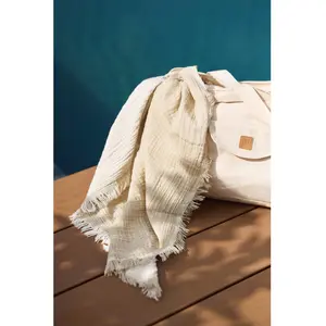Jollein Couverture en coton Fringe Olive Green-Ivory (75 x 100 cm) pas cher