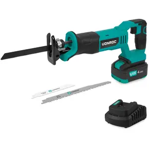Comparateur de prix : VONROC Scie à guichet sans fil 20V | 3 lames de scie incluses - Batter...