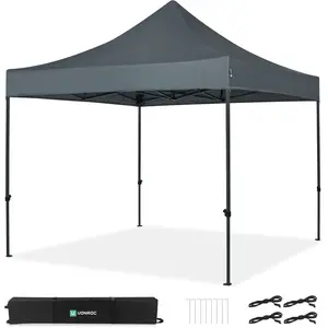 Vonroc - Tente de réception 3x3m - Premium, pliable, imperméable, UV50+, gris pas cher
