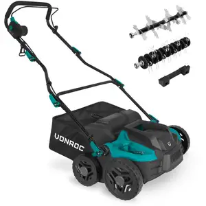 Comparateur de prix : VONROC Scarificateur / Aérateur 1500W - 36 cm Bac de ramassage 45L inc...