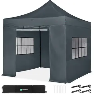 VONROC Tente de réception Premium Easy-Up - 3x3 m Ensemble incl. parois latérales - Gris