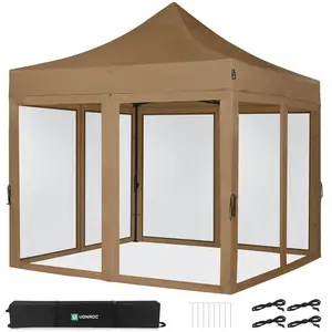 Tente de réception - 3x3 m - Premium Easy-Up Tente de réception Set incl. parois latérales en moustiquaire Beige - Vonroc pas cher