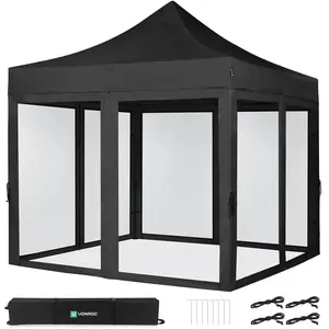 Tente de réception - 3x3 m - Premium Easy-Up Tente de réception Set incl. parois latérales en moustiquaire   Noir - Vonroc pas cher