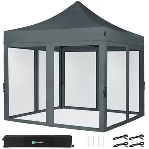 VONROC Tente de réception - 3x3 m - Premium Easy-Up Tente de réception | Set incl. parois latérales en moustiquaire Grise pas cher