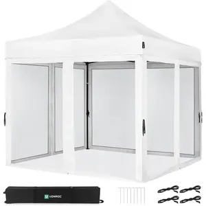 Vonroc - Tente de réception - 3x3 m - Premium Easy-Up Tente de réception Set incl. parois latérales en moustiquaire Blanche pas cher