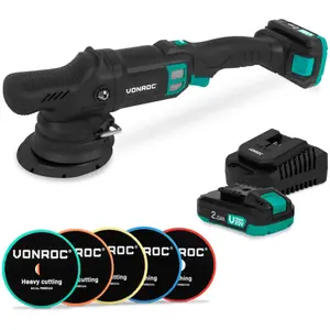 VONROC PRO Dual Action Polisher 20V Ø 125mm | Incl. 2x 2.0Ah Battery... pas cher