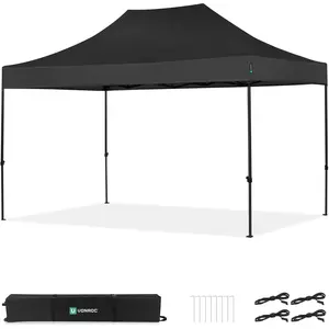 Tente de réception pliante 3x4,5 m noire   tonnelle easy-up, étanche 3000 mm & UV 50+ | VONROC
