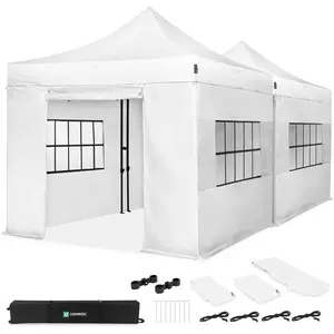 VONROC Tente de réception - 6 x 3 m - Tente de réception Premium Easy-Up | Ensemble comprenant 2 tentes, des parois latérales et un kit de raccordement - Blanc pas cher