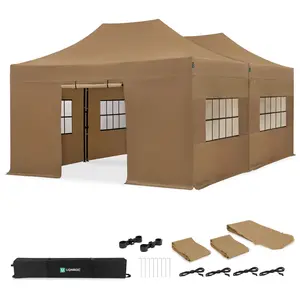 Vonroc Tente De Réception 6x4,5 M Beige Lot 2 Tonnelles Avec Parois Et Kit De Connexion Étanche Uv 50+ S3 Pt502xx