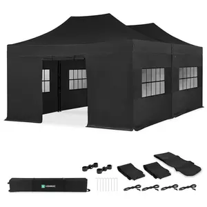 Tente de réception 6x4,5 m noire   2 tonnelles pliantes avec parois, kit de connexion, étanche & UV 50+ | VONROC