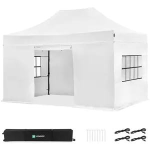 Vonroc Tente De Réception Pliante 3x4,5 M Blanche Avec Parois Latérales Easy Up Étanche Uv 50+ Spt502xx