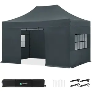 Vonroc Tente De Réception Pliante 3x4,5 M Grise Avec Parois Latérales Easy Up Étanche Uv 50+ Spt502xx