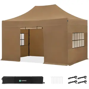 Vonroc Tente De Réception Pliante 3x4,5 M Beige Avec Parois Latérales Easy Up Étanche Uv 50+ Spt502xx