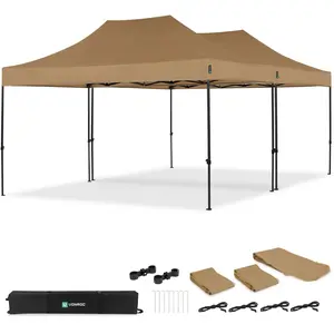 Vonroc Tente De Réception 6x4,5 M Beige Lot 2 Tonnelles Pliantes Avec Kit De Connexion Et Gouttière S2 Pt502xx