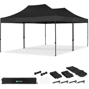 Vonroc Tente De Réception 6x4,5 M Noire Lot 2 Tonnelles Pliantes Avec Kit De Connexion Et Gouttière S2 Pt502xx