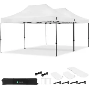 Vonroc Tente De Réception 6x4,5 M Blanche Lot 2 Tonnelles Pliantes Avec Kit De Connexion Et Gouttière S2 Pt502xx