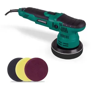 VONROC Set polisseuse excentrique 650W - Double action   125mm - 4 Disques de polissage et plateau de support inclus