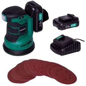 VONROC Ponceuse orbitale sans fil 20V - Ø125mm -12 feuilles abrasives, sac de récupération de poussière - 2 Batteries 2.0 Ah et chargeur pas cher