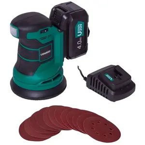 VONROC Ponceuse orbitale sans fil 20V - Ø125mm -12 feuilles abrasives, sac de récupération de poussière - 1 Batterie 4.0 Ah et chargeur pas cher