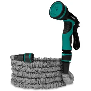 Comparateur de prix : VONROC Tuyau d’arrosage flexible 10m   support et pistolet multi spray inclus