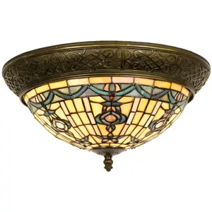 Comparateur de prix : Lumilamp Clayre&Eef Plafonnier rond Kimberly style Tiffany 38 cm