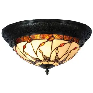 Comparateur de prix : Lumilamp Clayre&Eef Plafonnier Florent style Tiffany