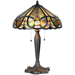 Lumilamp Clayre&Eef Lampe à poser 5299 style Tiffany, 2 tirettes pas cher