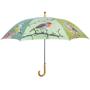 Comparateur de prix : Grand parapluie bois et métal toile polyester Oiseaux