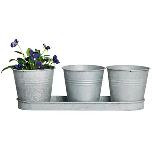 Comparateur de prix : ESSCHERT DESIGN Fallen Fruits OZ22 Vieux Zinc 3 Pots sur Plateau Gris
