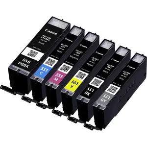 Comparateur de prix : Canon multipack de 6 cartouches d'encre PGI-550/CLI-551 PGBK/C/M/Y/BK/GY