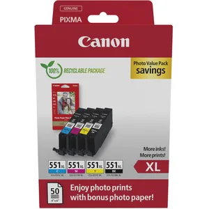 Comparateur de prix : Canon Kit Cartouche d'encre à rendement élevé CLI-551 C/M/Y/BK Photo