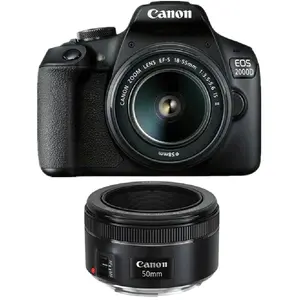 Appareil photo Reflex CANON EOS 2000D + EF-S 18-55 IS II + EF 50mm pas cher