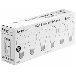 Comparateur de prix : Baileys EcoPack 142088 Lot de 6 ampoules LED A60 E27 8 W 2700 K Opale
