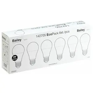 Comparateur de prix : Baileys EcoPack 142705 Lot de 6 ampoules LED A60 E27 8 W 4000 K Opale