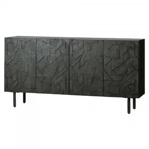 Comparateur de prix : WOOOD Buffet bas 4 portes sculptées en bois et métal noir