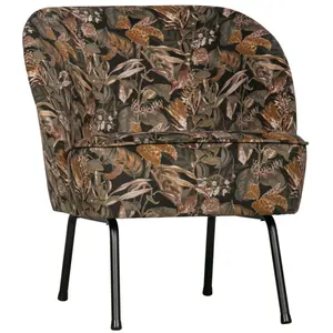 WOOOD Fauteuil cocktail velours fleuri marron pas cher