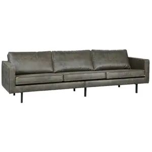 WOOOD Grand canapé cuir recyclé rétro 3 vert kaki pas cher