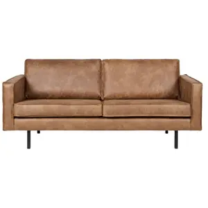 Drawer WOOOD Grand canapé cuir rétro 3 places chocolat pas cher