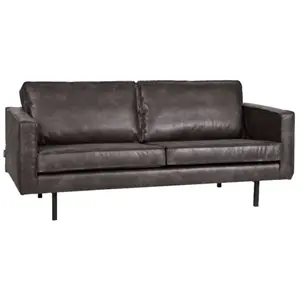 Drawer WOOOD Grand canapé cuir rétro 3 places noir pas cher