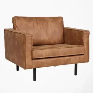 WOOOD Fauteuil salon rétro cuir chocolat pas cher