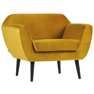 Fauteuil tissu velours style scandinave - Woood moutarde pas cher