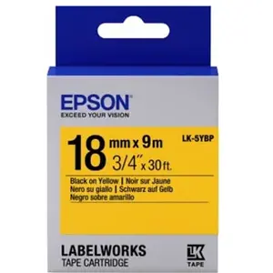 Comparateur de prix : Epson LabelWorks LK-5YBP - Noir sur jaune - Rouleau (1,8 cm x 9 m) 1 cassette(s) bande d'étiquettes - pour LabelWorks LW-1000, 400, 600, 700, 900, K400,