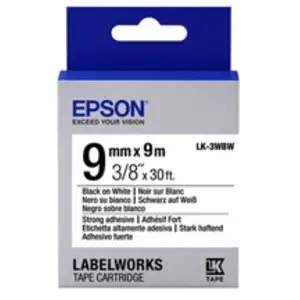 Bande d'étiquettes EPSON LK-3WBW Adhésif Fort - Noir sur blanc pas cher