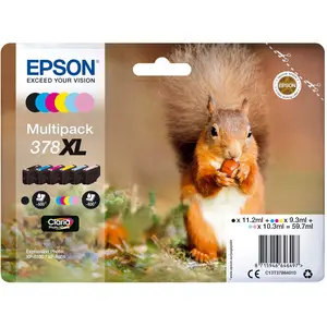 Comparateur de prix : Cartouche d'encre EPSON 378 (N/C/M/J/CC/MC) XL Série Ecureuil TU