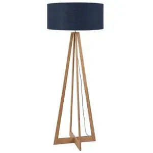 Good & Mojo Lampadaire Abat-jour Bleu Jean en Bois EVEREST