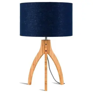Comparateur de prix : Lampe de table en bambou abat-jour en lin bleu denim 36x54cm Annapurna - Good & Mojo