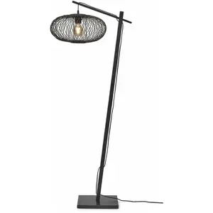 Lampadaire en bambou noir avec abat-jour en bois noir 150x40 cm Cango - Good & MojoVendu paramazon