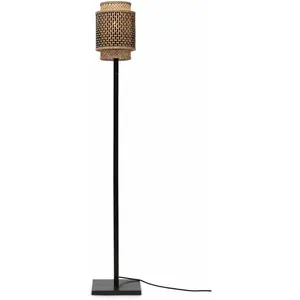 GOOD&MOJO Lampadaire en bambou noir avec abat-jour en bois noir et naturel 135x18 cm Bhutan - GVendu parcdiscount